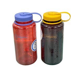 Nalgene Set of 2 Wide Mouth Water Bottles Bpa Free 32oz Outdoor Hiking (Marmalad
